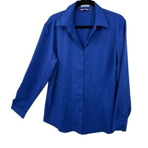 Esabel.C Satin Stretch Long Sleeve Button Up Shirt Colbalt Blue Women XL